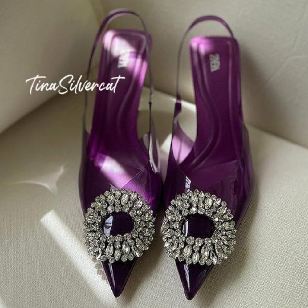 Zara Embellished Vinyl Heels Violet Size 8 NWT - Picture 3 of 11